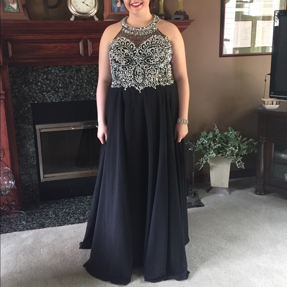 Dancing Queen black beaded prom dress